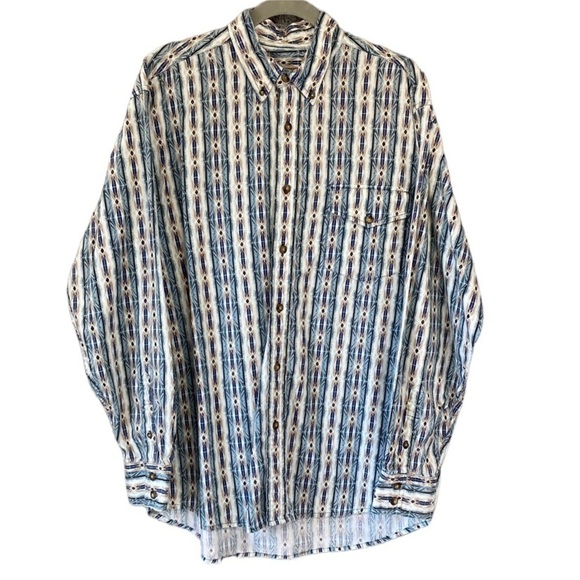Vtg Western Plains Trading Co Western Cowboy Aztec Long Sleeve Button Shirt Sz L - Picture 1 of 11